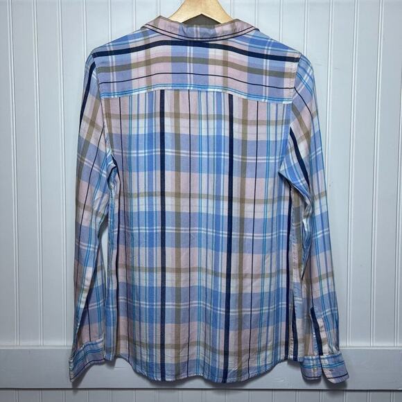 Hampton Republic 27 Plaid Button Down Shirt Blue Pink Tan Long Sleeve Blouse - Picture 3 of 10